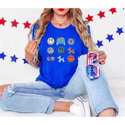 Retro 4th of July Elements Shirt, American Independence, Hippie Smiley Face , Hippie Peace Shirt, Retro Vintage Tee, Ame