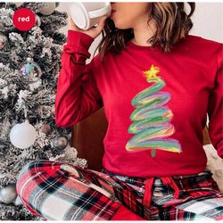 Christmas Pine Tree Shirt, Xmas Tree Tshirt for Kids, Christmas Winter Clothing, Christmas Party Women Shirts, Cute Chri