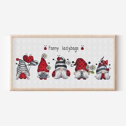 Gnome Cross Stitch Pattern PDF Set Ladybug Leprechaun Cross Stitch Hand Embroidery Design Gift For Her Instant Download