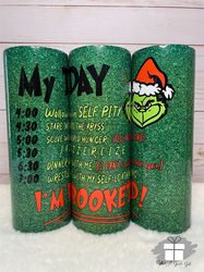 I'm Booked Grinch Skinny Glitter tumbler, Grinch Sublimation 30oz Curved Tumbler, Booked Christmas wrap 30oz New Tumbler