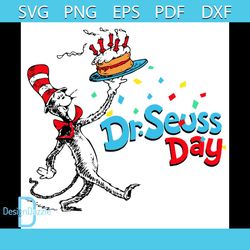 Day Of Dr Seuss Svg, Dr Seuss Svg, Dr Seuss Reading Svg, Reading Book Svg, Book Svg, Cat In The Hat Svg, Birthday Svg, B