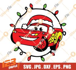 Cars Christmas SVG, Mcqueen SVG, Lightning Mcqueen Christmas SVG PNG DXF EPS