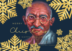 Merry cristmas! Digital greeting card with the leader Mahatma Gandhi.