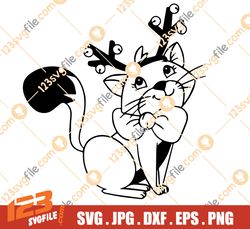 Kitty Christmas Svg, Cute Cat Christmas Svg, Reindeer Cat Svg