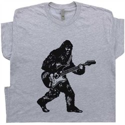 Bigfoot Playing Guitar T Shirt Cool Electric Guitar Shirts Sasquatch Tee Vintage Band Bass For Men Women Kids Player Cla