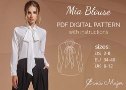 women blouse pdf pattern long sleeve shirt loose blouse pdf pattern casual top pattern