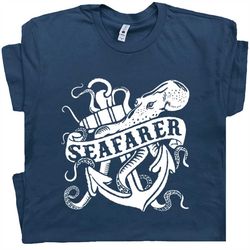 Seafarer T Shirt Vintage Nautical Sailing T Shirt Cool Retro Anchor Graphic Shirt Giant Octopus Squid Kraken Shirt For M