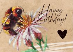 Happy Birthday! Digital Card to Download Insect Painting Creeting Card.