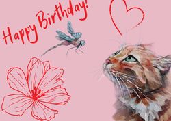 Happy Birthday! Digital Card to Download Animal Painting Creeting Card.