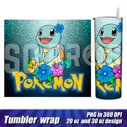 Tumbler Squirtle design in png format, 300 dpi, tumbler wrap with pokemon, wrap, tumbler template pokemon squirtle wrap