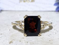 Red Garnet Ring - January Birthstone - Statement Ring - Gold Ring - Engagement Ring - Rectangle Ring - Cocktail Ring