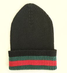 Winter knitted hat with lapel, Striped Wool  Beanie with green and red for men, hat for spring, warm hat for gift