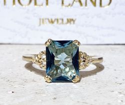 Blue Topaz Ring - December Birthstone - Gemstone Band - Gold Ring - Engagement Ring - Rectangle Ring - Cocktail Ring
