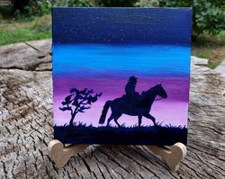 western art, cowboy oil painting, miniature landscape, painting cowboy, unique gift, , art by inna esina