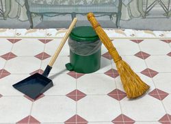 household set for a dollhouse. doll accessories, broom, scoop, bucket.1:12