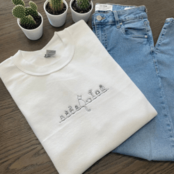 Plants And Cat Sweatshirt, Embroidered Line Art Hoodie, Gardener Shirt, Cat Lover Shirt,
