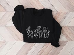 Wildflowers Embroidered Crewneck, Flower Sweatshirt, Floral Sweatshirt Botanical Sweatshirt, Plant Sweatshirt.