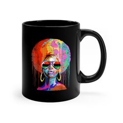 Black Woman Mug, Black Queen Afro Melanin Mug, Black Juneteenth Girl Mug, Black Queen