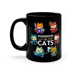 Dungeons & Cats Mug, DND Dungeons and Dragons Cats Mug, DND Ceramic Mug, Cat DnD Mug,