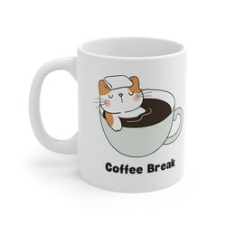 Coffee Break Ceramic Mug 11oz, 15oz, Coffee Lover Ceramic Mug, Mug Gift for Coff