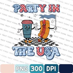 Retro Party In The Usa Hotdog Png, 4th Of July Png, Retro Funny Fourth Png, 4th Of July Pngs For Women Men, Independence