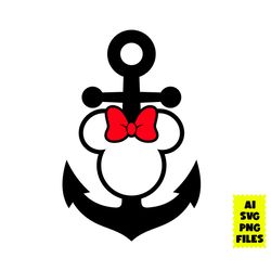 Anchor Minnie Head Svg, Minnie Mouse Svg, Anchor Svg, Disney Svg, Ai Digital File