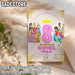 Princess Birthday Canva Template| Princess Birthday Party Invitation| Gold and Pink invitation template| Princess Party