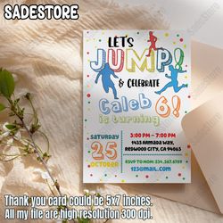 Jump Trampoline Party Personalized Invitation, Free Thank You Cards, Boy Bounce Birthday Template, Boys Printable