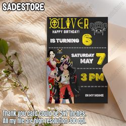 Editable One Piece Luffy Birthday Party Invitation Template Instant Download, Digital Luffy Birthday Party Invite