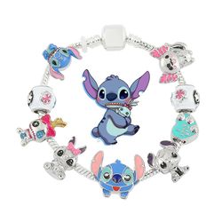 Disney Jewelry Cartoon Angle Lilo & Stitch Inspired Charm Bracelet Accessories Silver Color Jewelry Bracelet