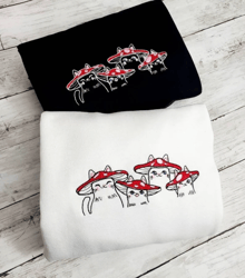 Mushroom Cats Embroidered Crewneck Sweatshirt, Cat Lovers, Mushroom Sweatshirt, Cat Crewneck