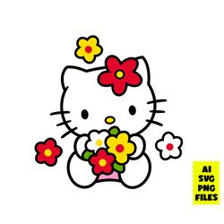 Flower Hello Kitty Svg, Flower Svg, Hello Kitty Svg, Cartoon Svg, Ai Digital File