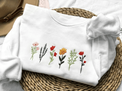 Wildflowers embroidered sweatshirt, Flower Sweatshirt, Crewneck Sweatshirt Embroidered, Trendy sweatshirt