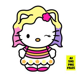 Hello Kitty Enid Svg, Hello Kitty Svg, Enid Svg, Wednesday Svg, Kawaii Kitty Svg, Cartoon Svg, Ai Digital File