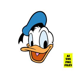 Donald Duck Svg, Donald Duck Face Svg, Duck Svg, Disney Svg, Ai Digital File