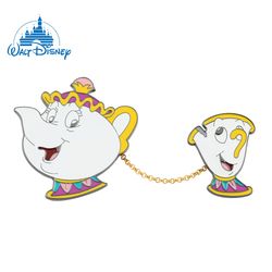 Disney Animated Movie Beauty and the Beast Funny Teacup Brooch Clothes Backpack Accessories Metal Enamel Lapel Pin Badge