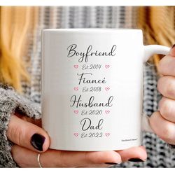 Boyfriend Fiance Husband Dad Mug, Boyfriend To Daddy Gifts Pregnancy Announcement Per