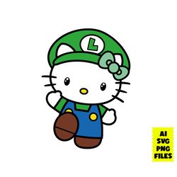 Luigi Hello Kitty Svg, Luigi Svg, Super Mario Svg, Hello Kitty Svg, Game Svg, Ai Digital File