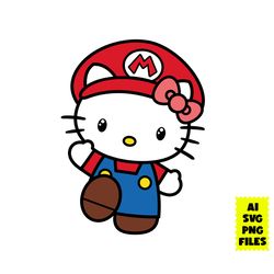 Mario Hello Kitty Svg, Hello Kitty Svg, Super Mario Svg, Mario Svg, Game Svg, Cartoon Svg, Ai Digital File