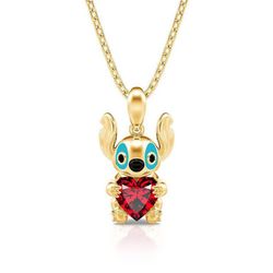 Disney Cartoon Necklace Stitch Baby Love Heart Zircon Crystal Pendant Y2k Kids Jewelry