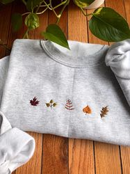 Little Leaves Embroidered Crewneck Sweatshirt, Leaves  Embroidered Sweatshirt, Plant Embroidered Sweatshirt.