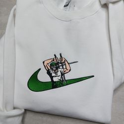 NIKE X Zoro Embroidered Sweatshirt, Custom Anime Embroidered Crewneck, Anime Custom Embroidered Crewneck