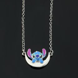Disney Lilo and Stitch Necklace Silver Plated Crescent Half Moon Jewelry for Girls