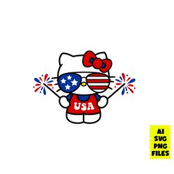Patriotic Hello Kitty Svg, Hello Kitty Svg, Kawaii Kitty Svg, Cute Cat Svg, Flag Usa Svg, Cartoon Svg, Ai Digital File