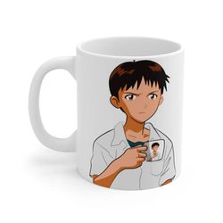 Shinji Holding Mug Text Anime - Funny Anniversary