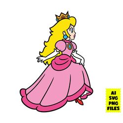 Princess Svg, Princess Peach Svg, Super Mario Svg, Mario Svg, Game Svg, Cartoon Svg, Ai Png Digital File