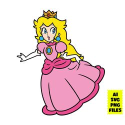 Princess Peach Svg, Princess Svg, Peach Svg, Super Mario Svg, Mario Svg, Game Svg, Cartoon Svg, Ai Png Digital File