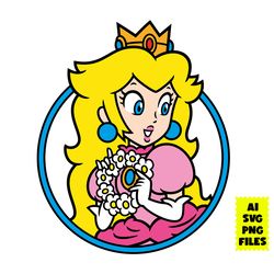 Princess Peach Face Svg, Princess Svg, Peach Svg, Super Mario Svg, Mario Svg, Game Svg, Cartoon Svg, Ai Png Digital File