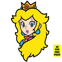 Princess Peach Face Svg, Princess Peach Svg, Princess,Super Mario Svg, Mario Svg, Game Svg, Cartoon Svg, Ai Digital File