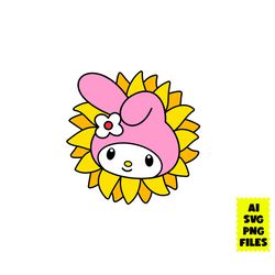 My Melody Sunflower Svg, My Melody Svg, Hello Kitty Svg, My Melody Face Svg, Sunflower Svg, Cartoon Svg, Ai Digital File